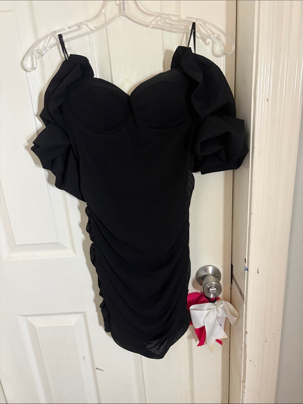 privy Black Ruffle-Sleeve Mini Dress